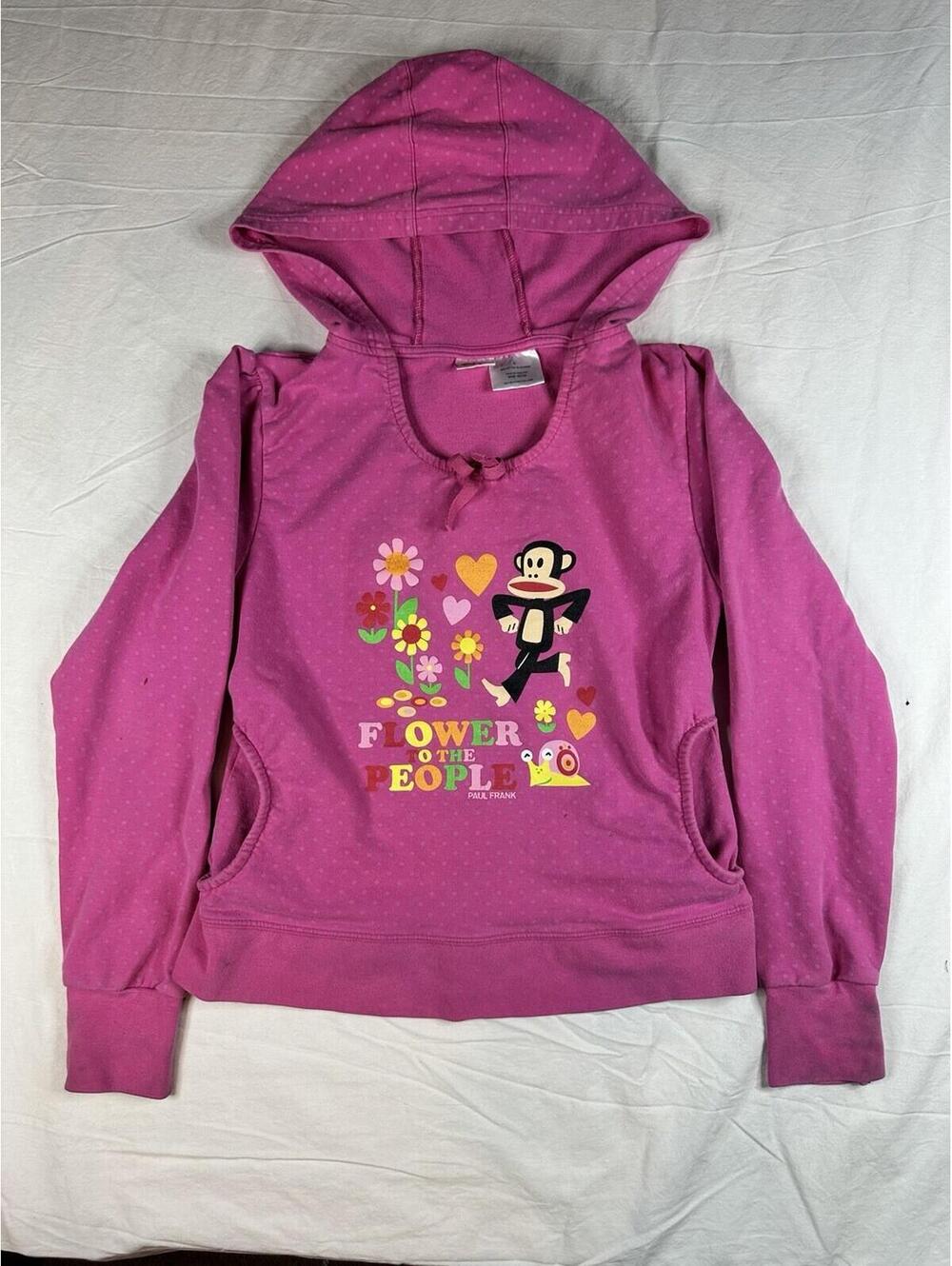 🌸🐵 VNT Paul Frank “Flower to the People” Hoodie Pink Size L 🐵🌸